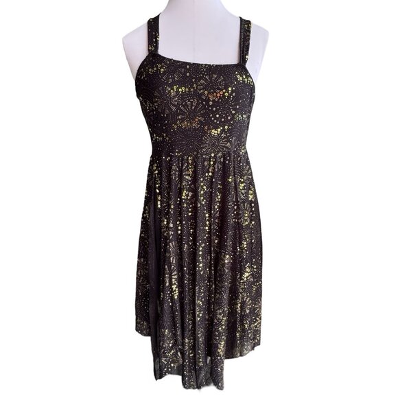 Revolution Black w/Gold Sequin Dance Dress Costume Sz MA FireFlies‎ Crisscross - Picture 12 of 16